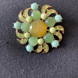 Vintage Turquoise-Green-Gold Brooch